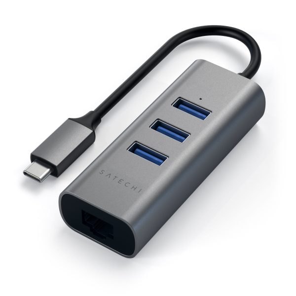 Satechi Type C USB Hub Ethernet Aluminum 3 Port Laptop-1