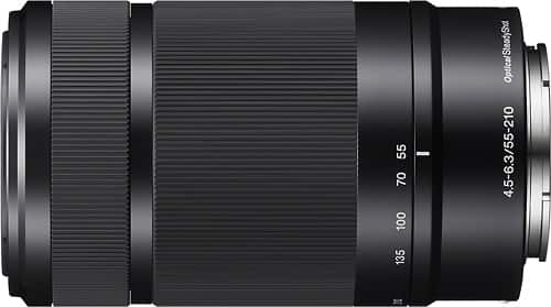 Sony 55-210mm telephoto zoom lens mounted on an Alpha camera