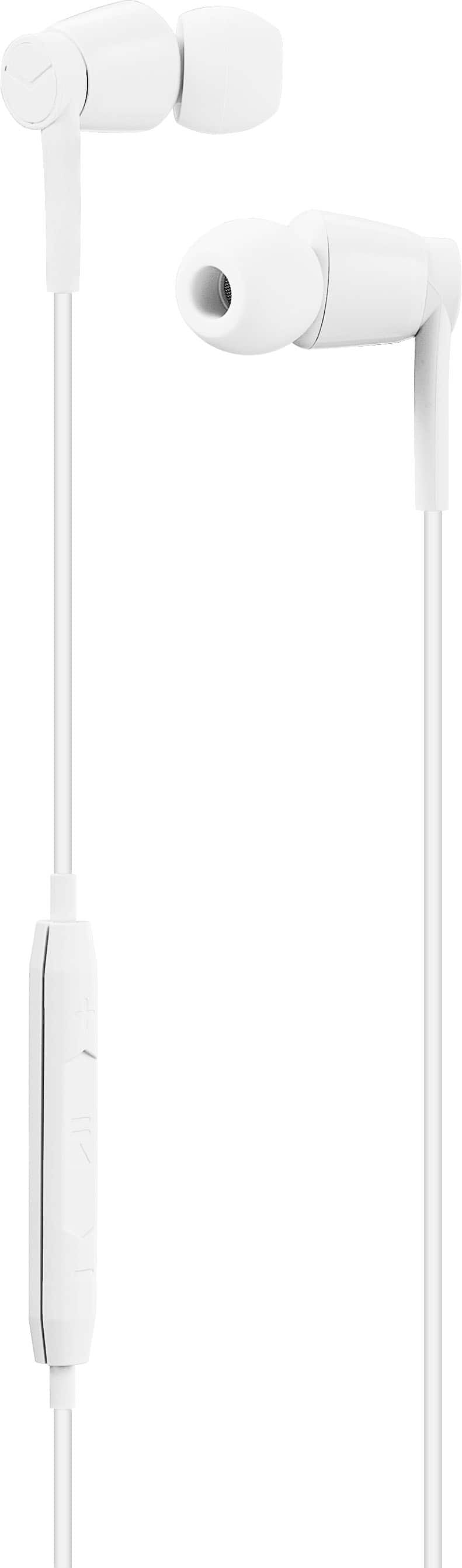 Insignia Lightning Wired Earbuds in white with ear tips and Lightning connector