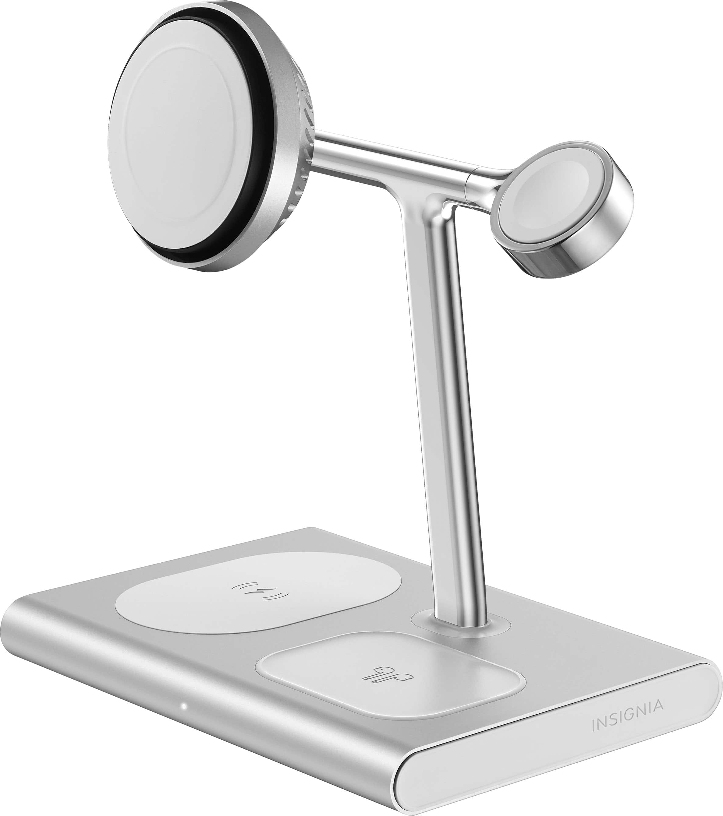 Insignia 4-in-1 wireless charging stand with iPhone, Apple Watch, and AirPods charging