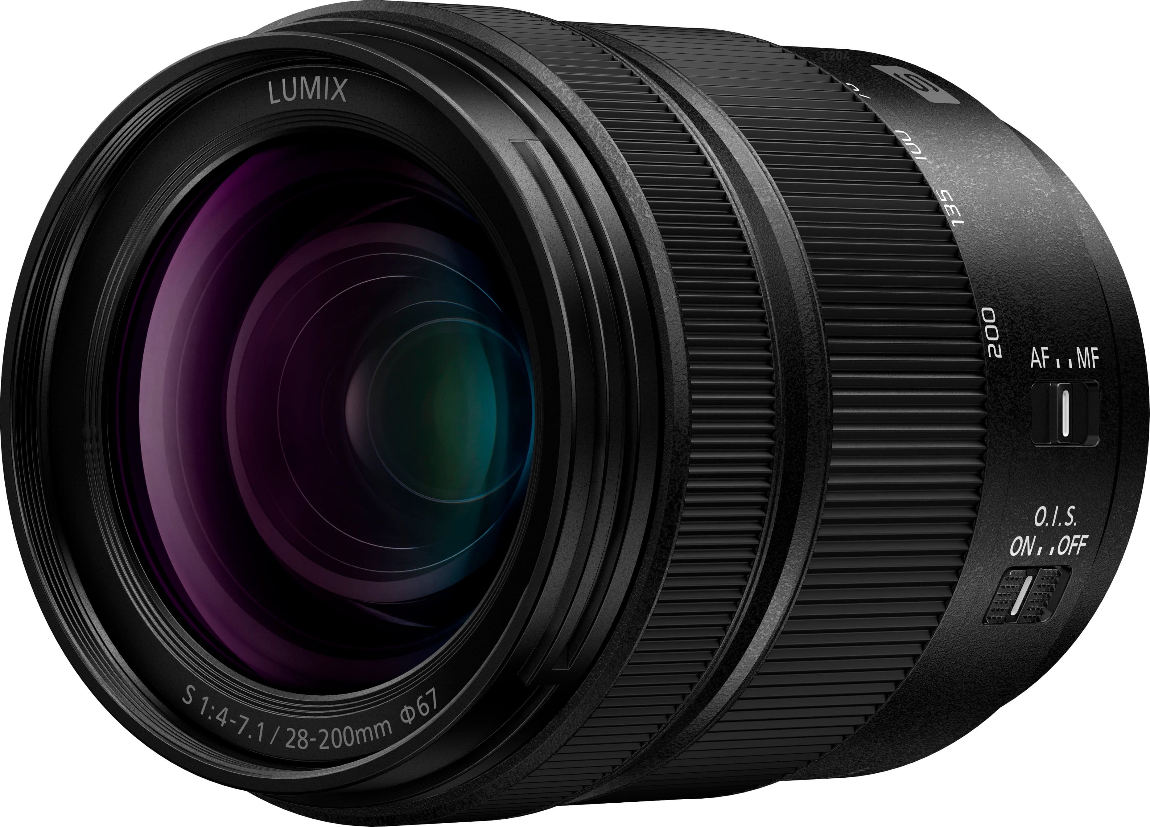 Panasonic LUMIX S 28-200mm lens mounted on a camera in a travel setting