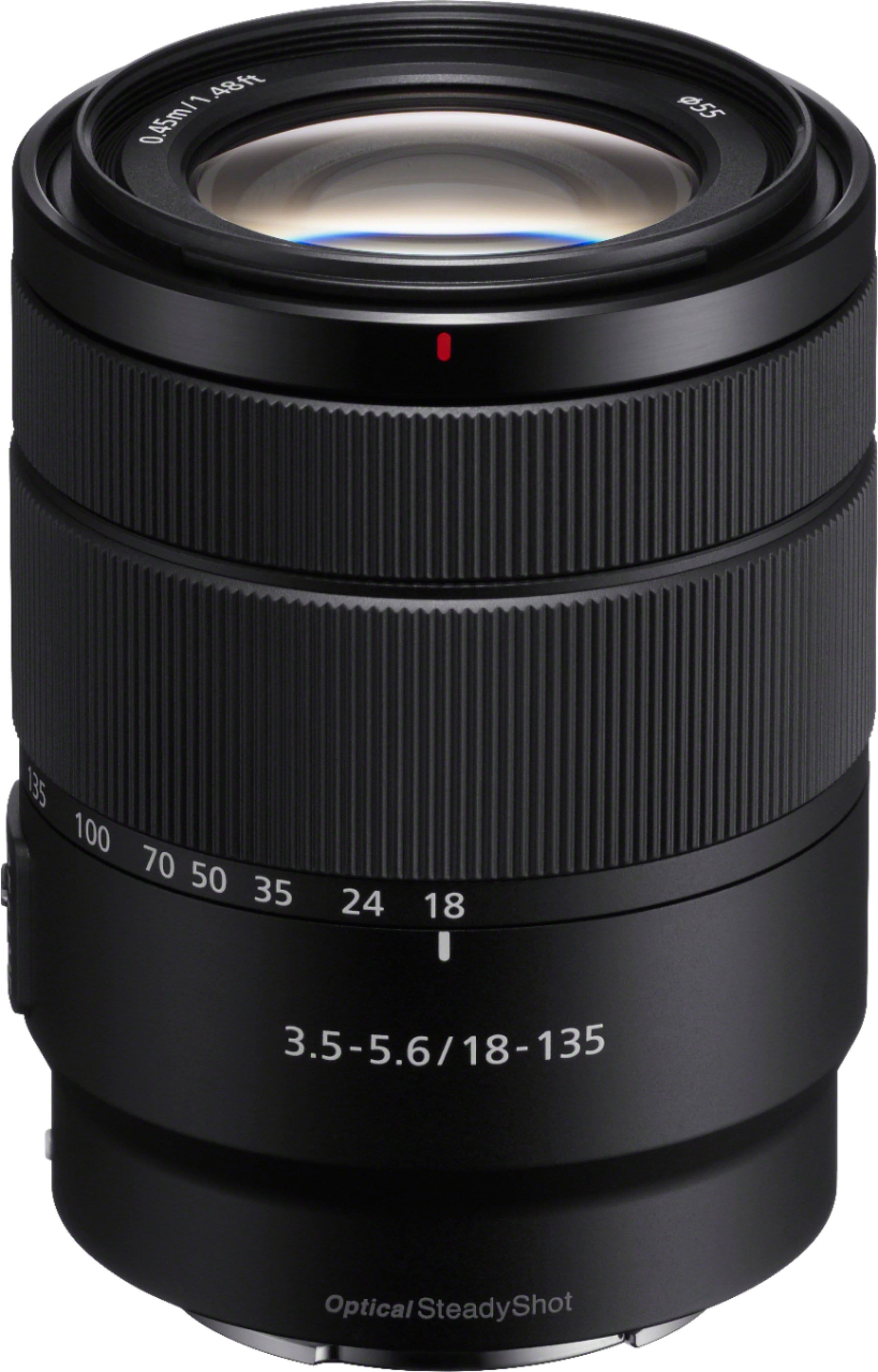 Sony E 18-135mm lens mounted on a Sony camera in a photography setup