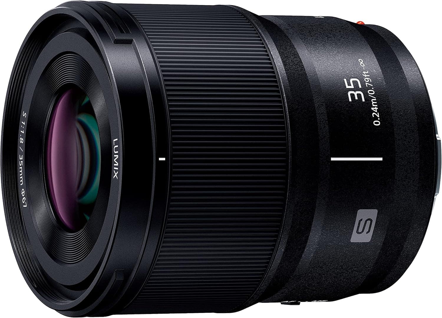 Panasonic LUMIX S 35mm F1.8 lens mounted on a camera in a studio setting