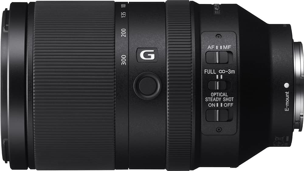 Sony FE 70-300mm lens mounted on an Alpha camera in a natural setting