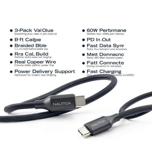 Nautica USB C Cable 60W Fast Charging Braided 3 Pack-9