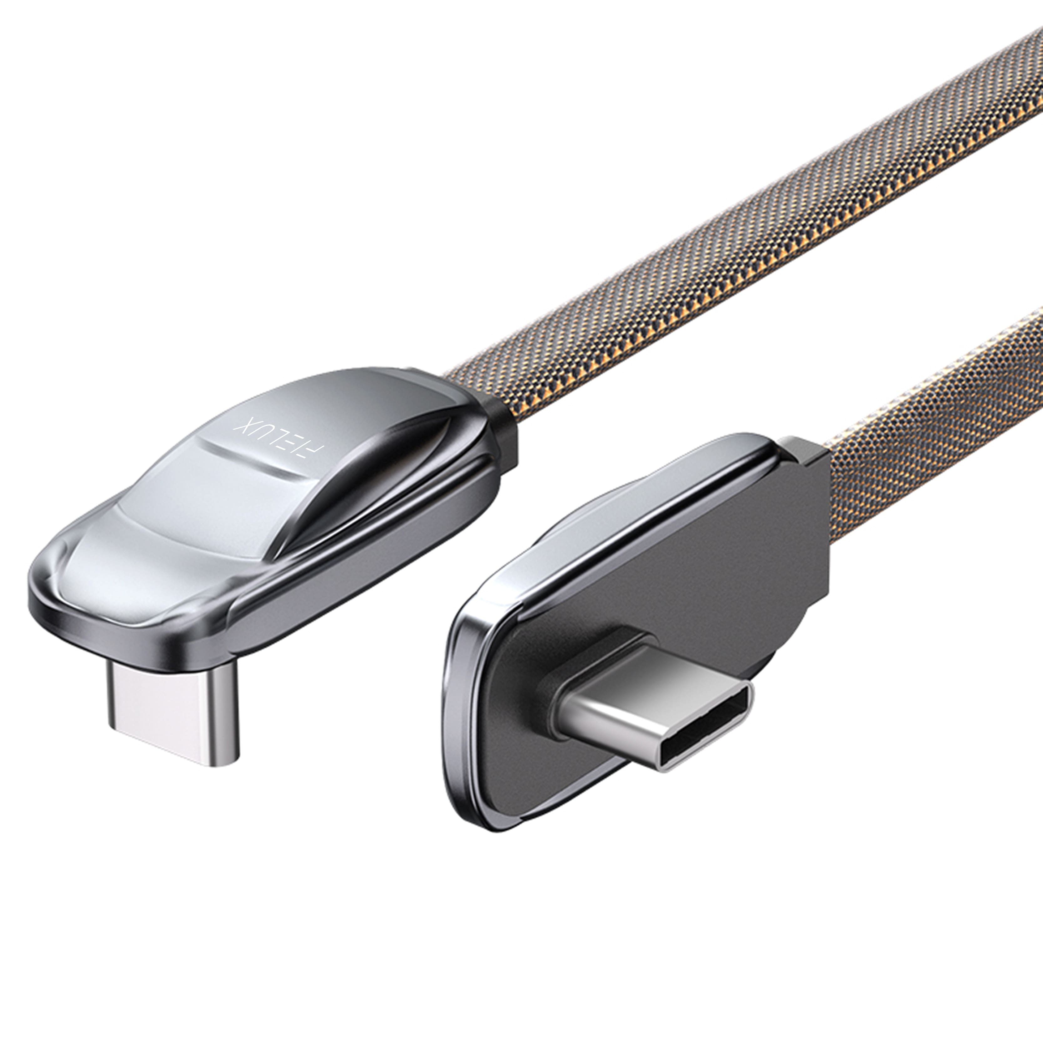 FIELUX USB-C cable showcasing its nylon braided design and L-shaped connector