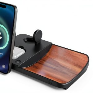 AT&T 3-in-1 Wood Grain Power Tray Wireless Charging Station-0