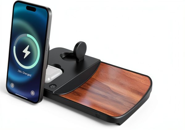 AT&T 3-in-1 Wood Grain Power Tray Wireless Charging Station-0