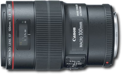 Canon EF100mm F2.8L Macro IS USM Lens mounted on a DSLR camera