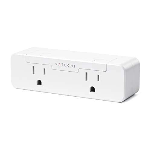 Installing Satechi Dual Smart Outlet Remote Control Power Monitoring on a wooden desk