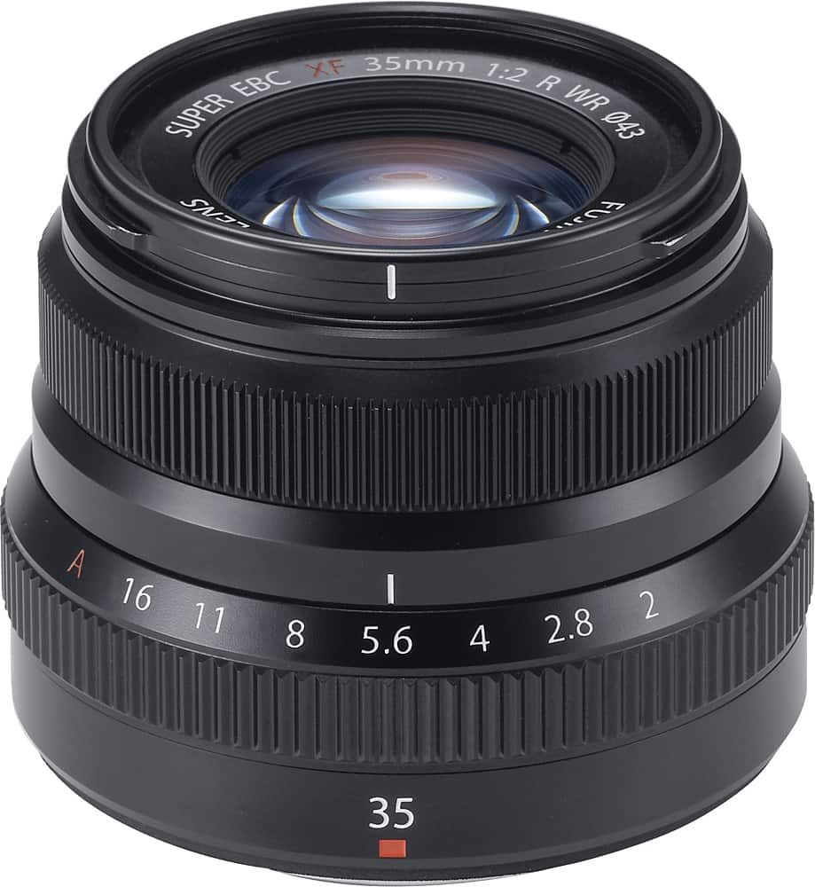 Fujifilm XF 35mm f/2 R WR lens mounted on a camera in outdoor setting