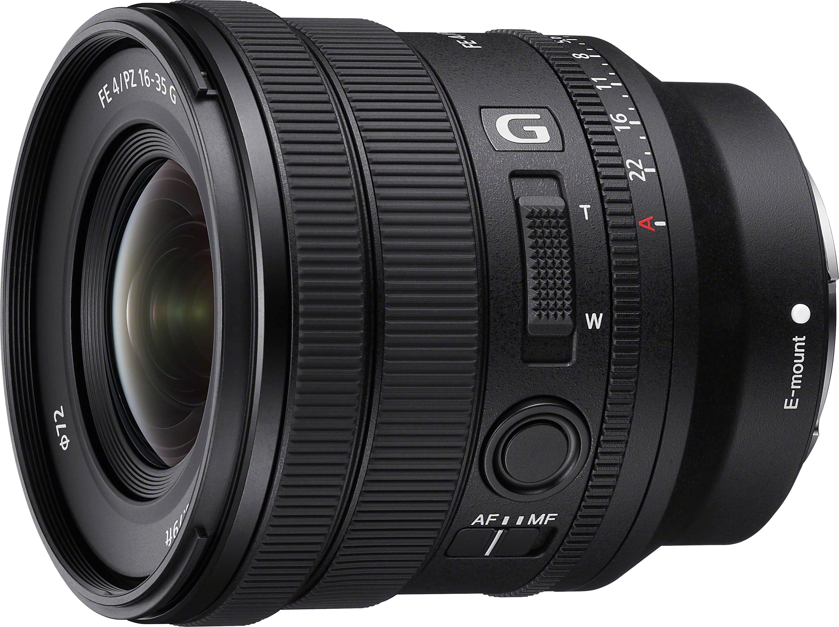 Sony FE PZ 16-35mm F4 G lens mounted on Sony A7IV camera during outdoor filming