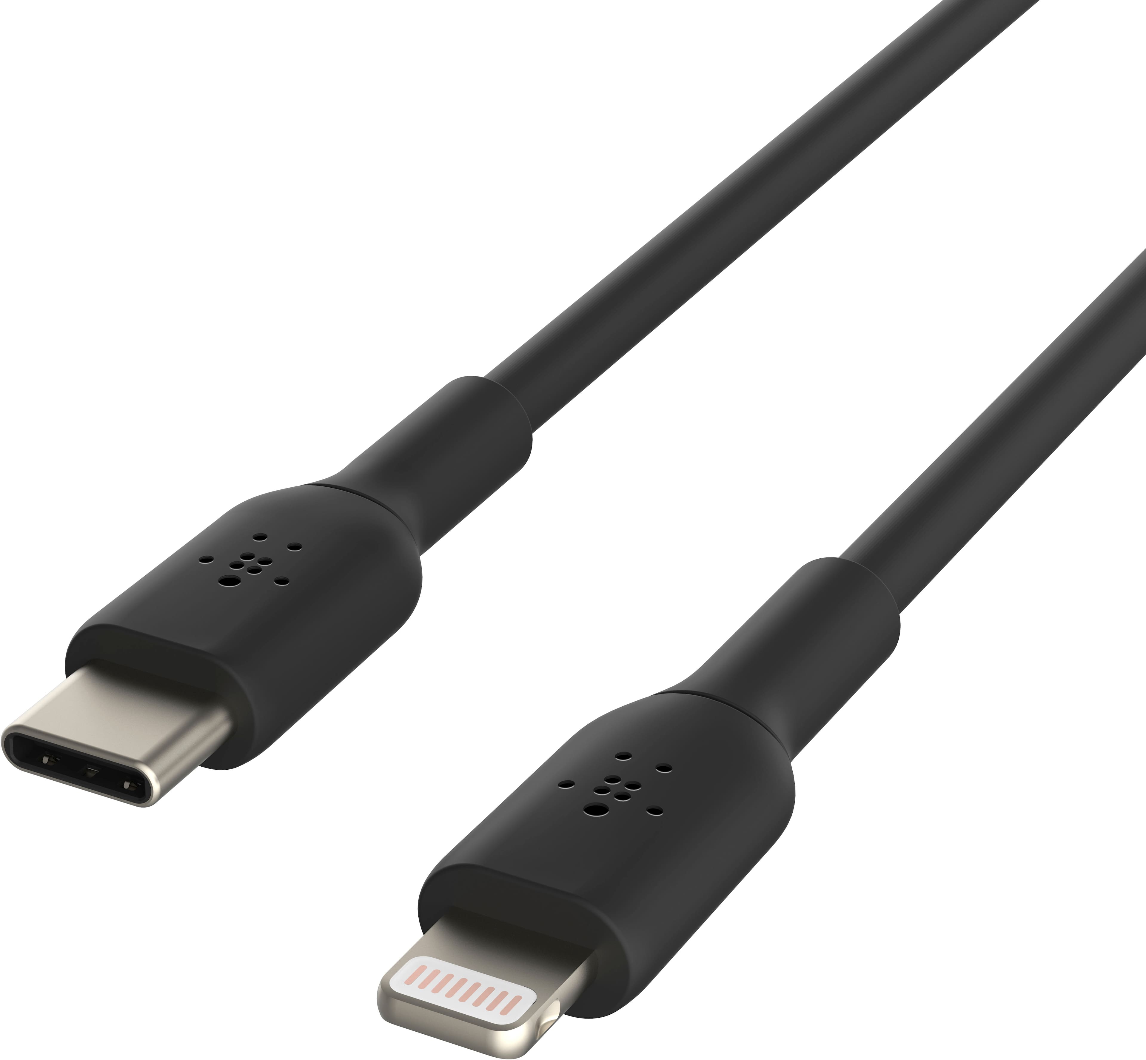 BOOST CHARGE USB-C to Lightning Cable in use with iPhone and power adapter